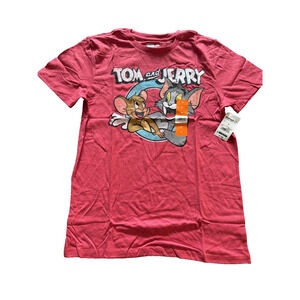 Tom and Jerry Shirt Mens Medium Red Cartoon Graphic Tee T-Shirt Classic Crewneck